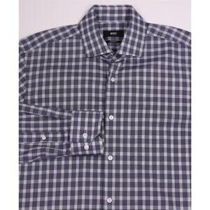 Hugo Boss Men's Regular Fit Blue/Gray Checkered Dress Shirt (39) 15.5-34